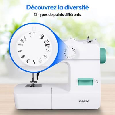 Machine à Coudre MEDION SM 70 Turquoise - 12 Points - LED