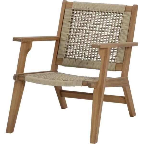 Fauteuil de jardin bas en bois d'Acacia FSC et en corde - MERIDA - Vert olive