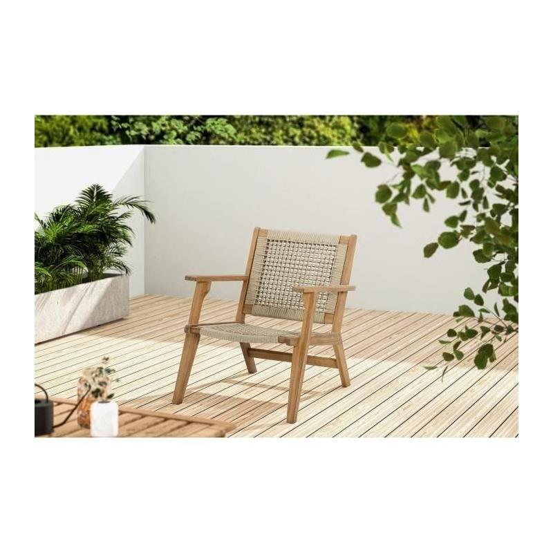 Fauteuil de jardin en bois d'Acacia FSC et corde - MERIDA - Vert olive