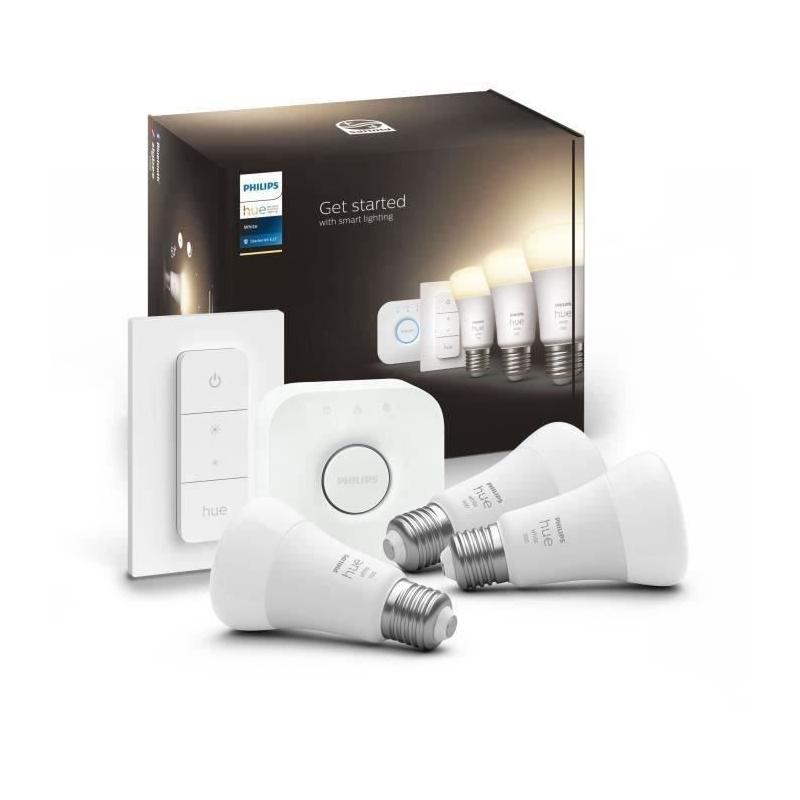 Kit de démarrage PHILIPS Hue White : 3 ampoules LED connectées + télécommande Hue