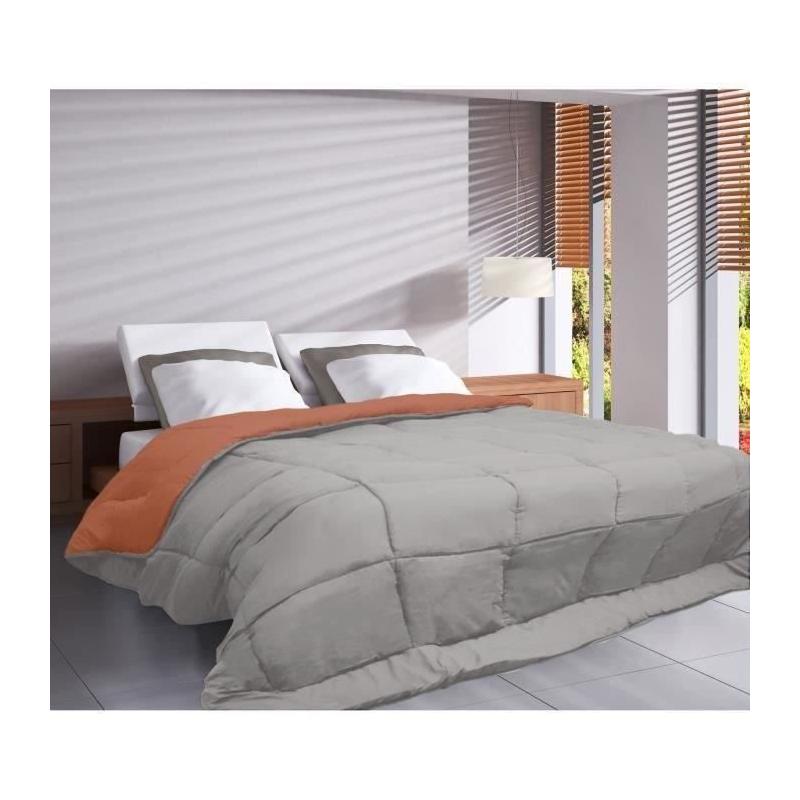 Couette Microfibre 400g/m² POYET MOTTE - Gris et Marron - 140x200 cm