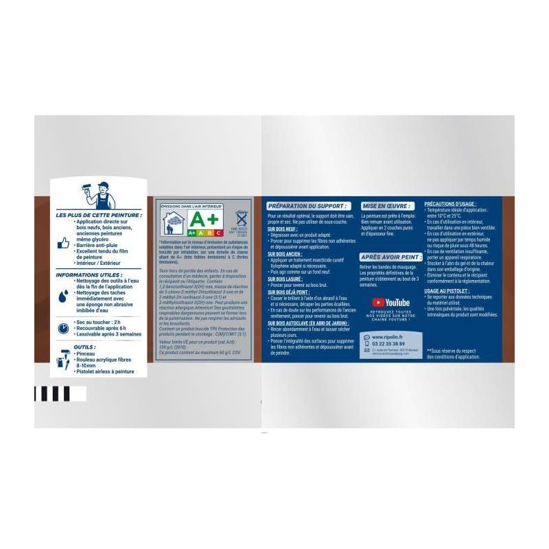 Peinture bois satinée RIPOLIN Châtaignier 2,5 L - Effets décoratifs