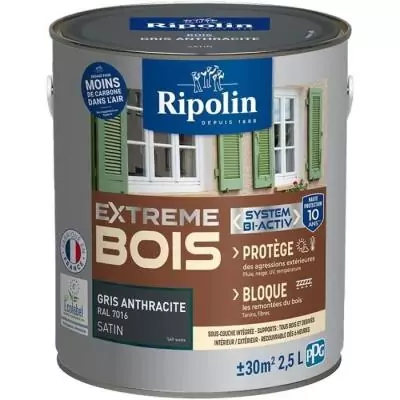 Peinture bois anthracite RAL70 satin 2,5L RIPOLIN PROTECTION EXTREME
