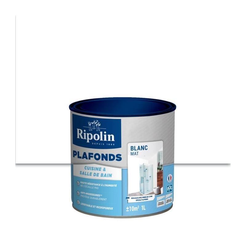 Peinture plafonds cuisine & salle de bain - Blanc mat - RIPOLIN - 1L