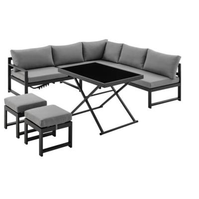 Salon de jardin aluminium 7 places avec coussins - Hipu Gris
