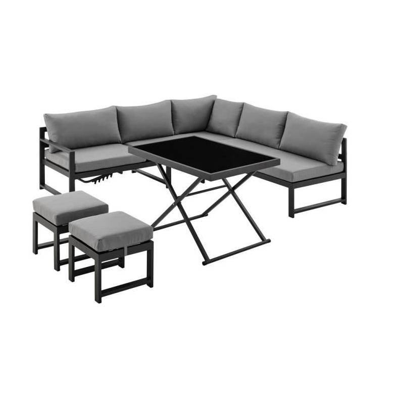 Salon de jardin aluminium 7 places avec coussins - Hipu Gris