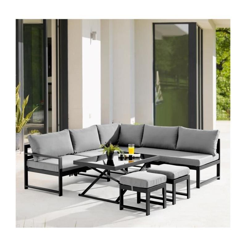 Salon de jardin aluminium 7 places avec coussins - Hipu Gris