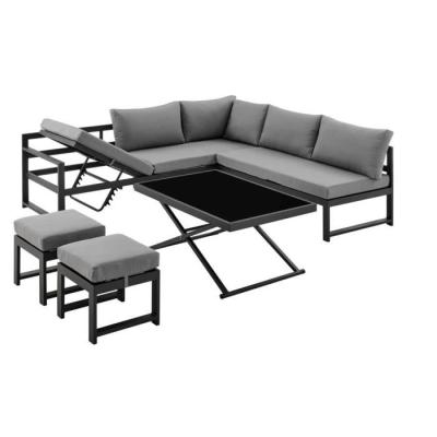 Salon de jardin aluminium 7 places avec coussins - Hipu Gris