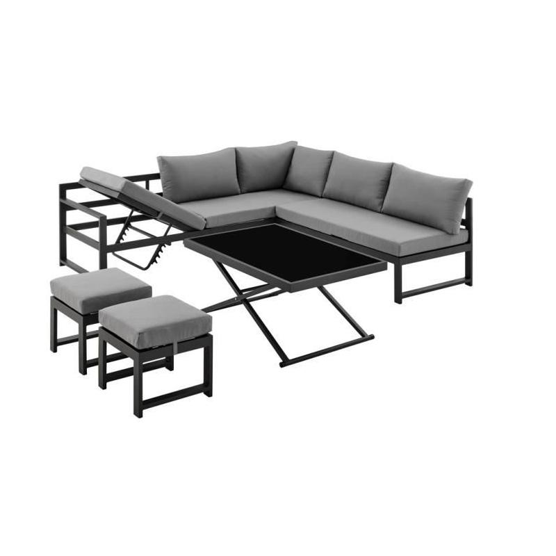 Salon de jardin aluminium 7 places avec coussins - Hipu Gris