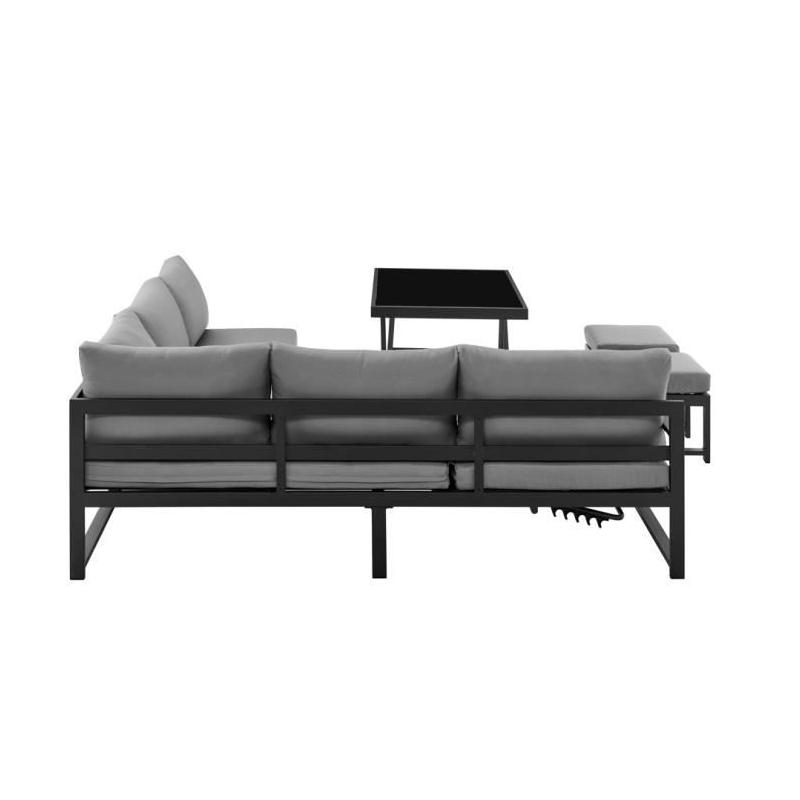 Salon de jardin aluminium 7 places avec coussins - Hipu Gris