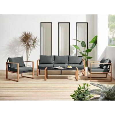 Salon de jardin en aluminium effet bois - PUERTO - Gris