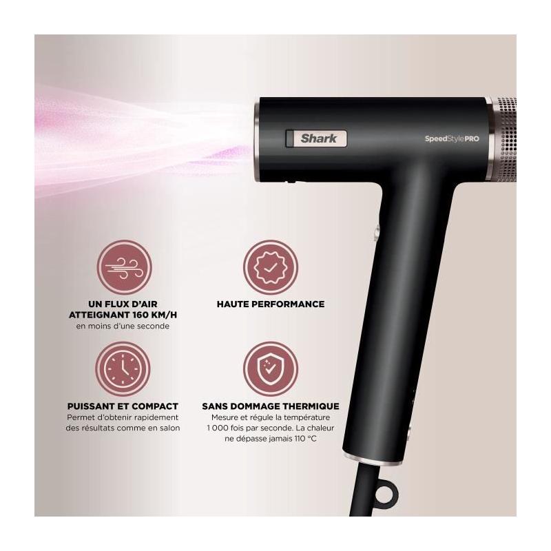 Sèche-cheveux Shark HD731EU - 1750 W: Vitesse et Style en 3-en-1