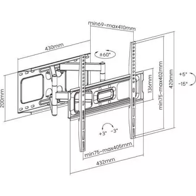 Support mural TV Stell pour téléviseur 32-70" - SHO 5610 Support mural TV Stell pour téléviseur 32-70" - SHO 5610