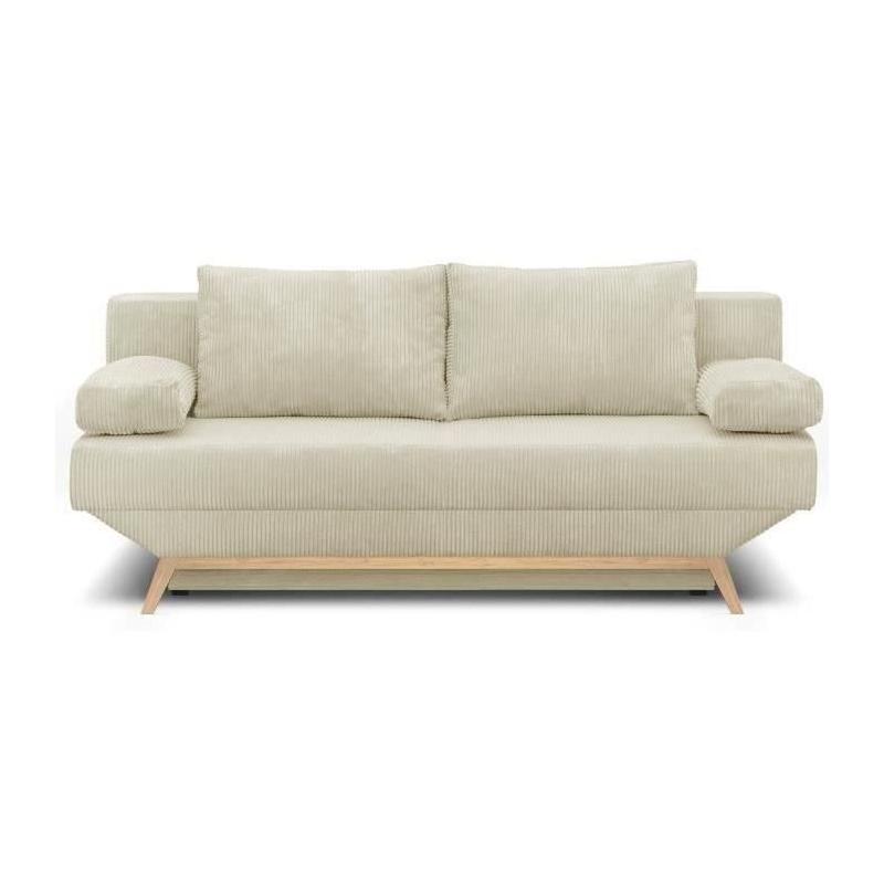 Banquette convertible 3 places beige velours côtelé - TEIJO