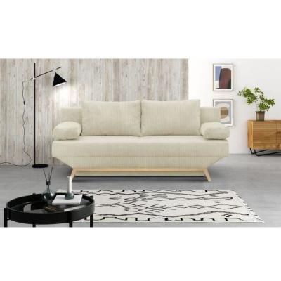 Banquette convertible 3 places beige velours côtelé - TEIJO