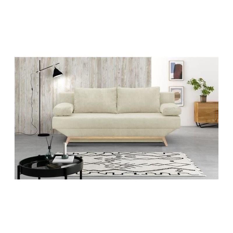 Banquette convertible 3 places beige velours côtelé - TEIJO