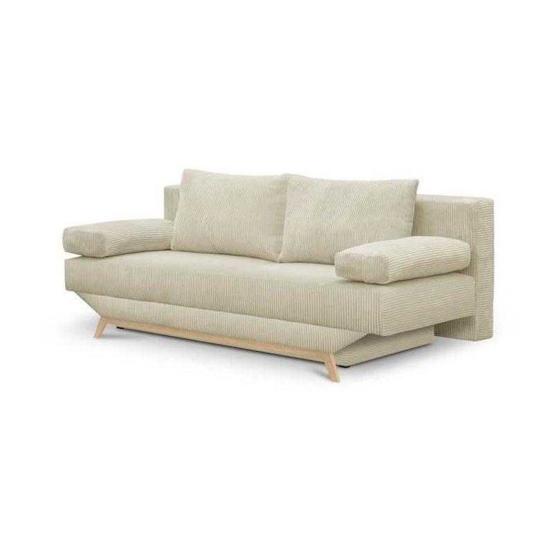 Banquette convertible 3 places beige velours côtelé - TEIJO