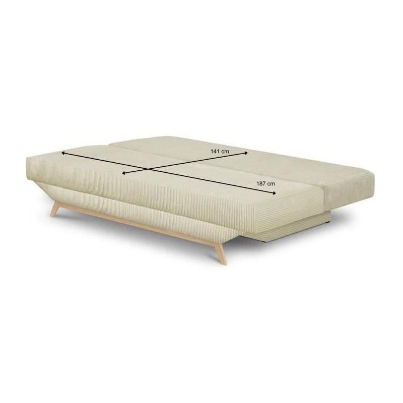 Banquette convertible 3 places beige velours côtelé - TEIJO