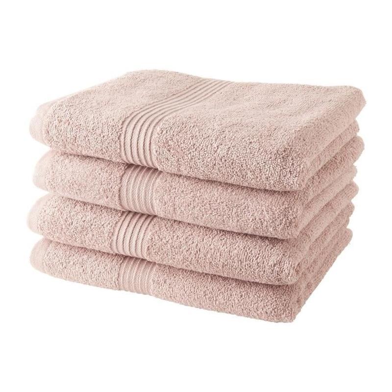 Lot de 4 serviettes de bain 100% coton - Rose des sables 