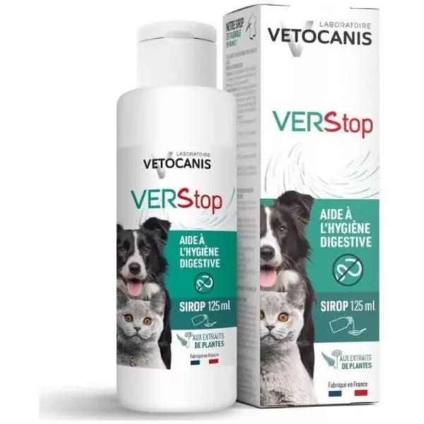 Sirop aide a l'hygiene digestive - VETOCANIS - VERSTOP - Pour Chien et Chat - 125 ml