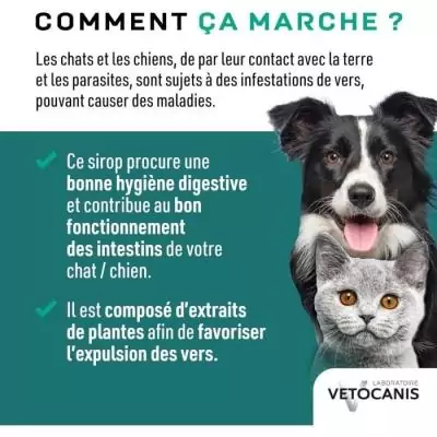 Sirop anti-vers efficace pour chiens et chats - VETOCANIS 125ml