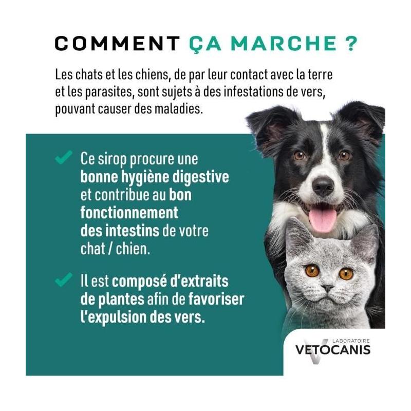 Sirop anti-vers efficace pour chiens et chats - VETOCANIS 125ml