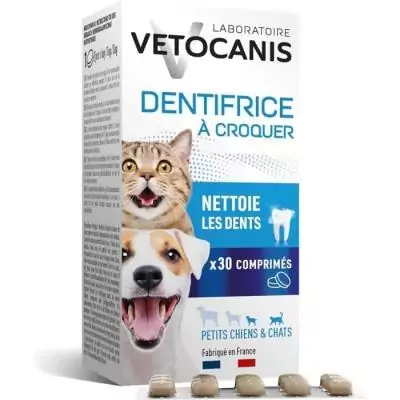 Comprimés Dentifrice Croquer pour Chat et Petit Chien - VETOCANIS