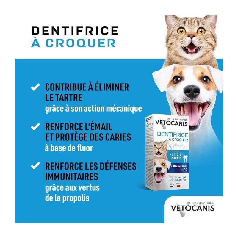 Comprimés Dentifrice Croquer pour Chat et Petit Chien - VETOCANIS