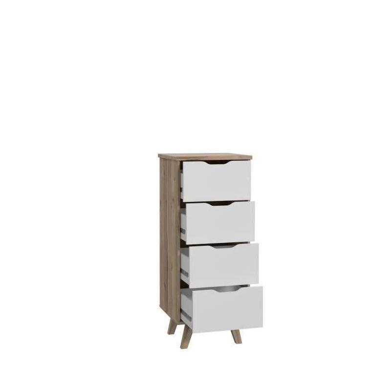 Chiffonnier 4 tiroirs - Décor chêne et blanc - Style contemporain