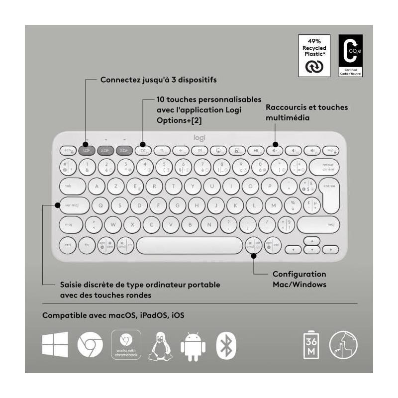 Clavier sans fil Logitech Pebble Keys 2 K380s - Blanc