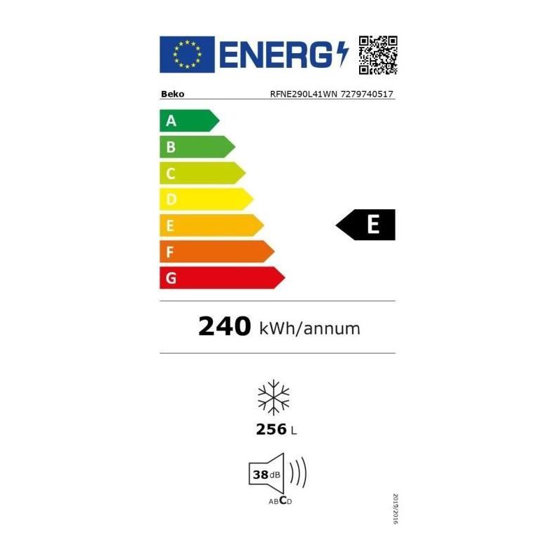 Congélateur armoire BEKO série b100 - RFNE290L41WN - Blanc