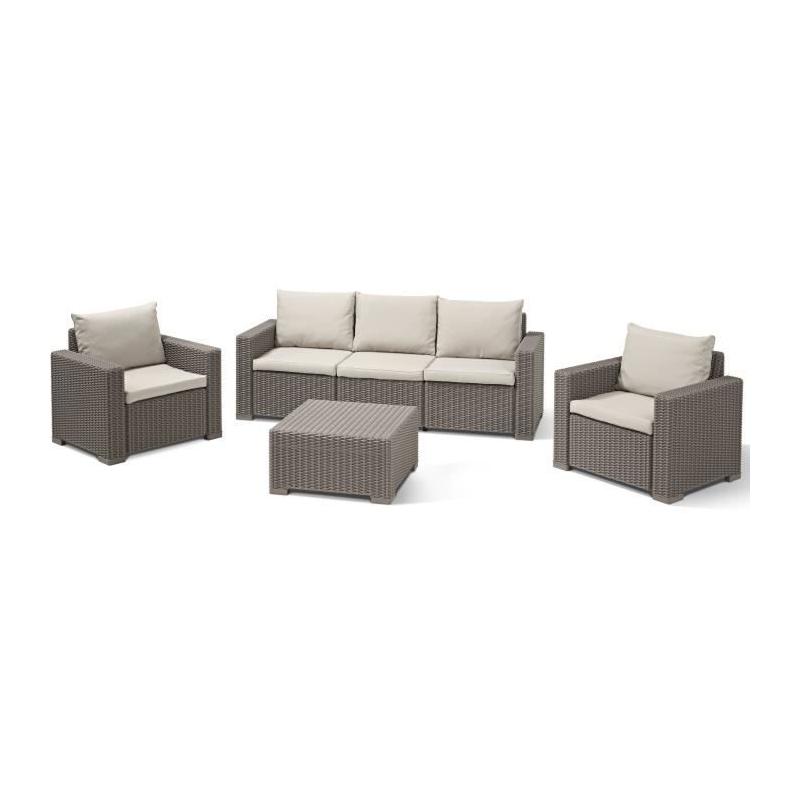 Ensemble salon de jardin résine tressée imitation rotin - 5 personnes - California Beige