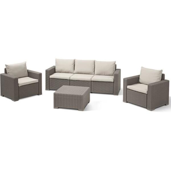Salon de jardin résine tressée imitation rotin ALLIBERT avec table basse - 5 personnes - California - Beige