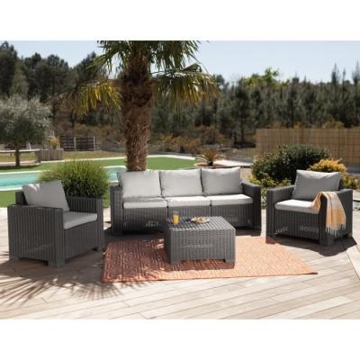 Ensemble salon de jardin résine tressée imitation rotin - 5 personnes - California Beige