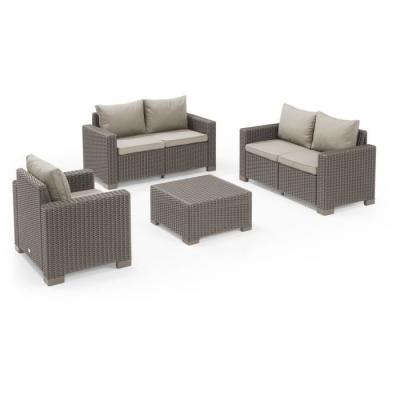 Ensemble salon de jardin résine tressée imitation rotin - 5 personnes - California Beige