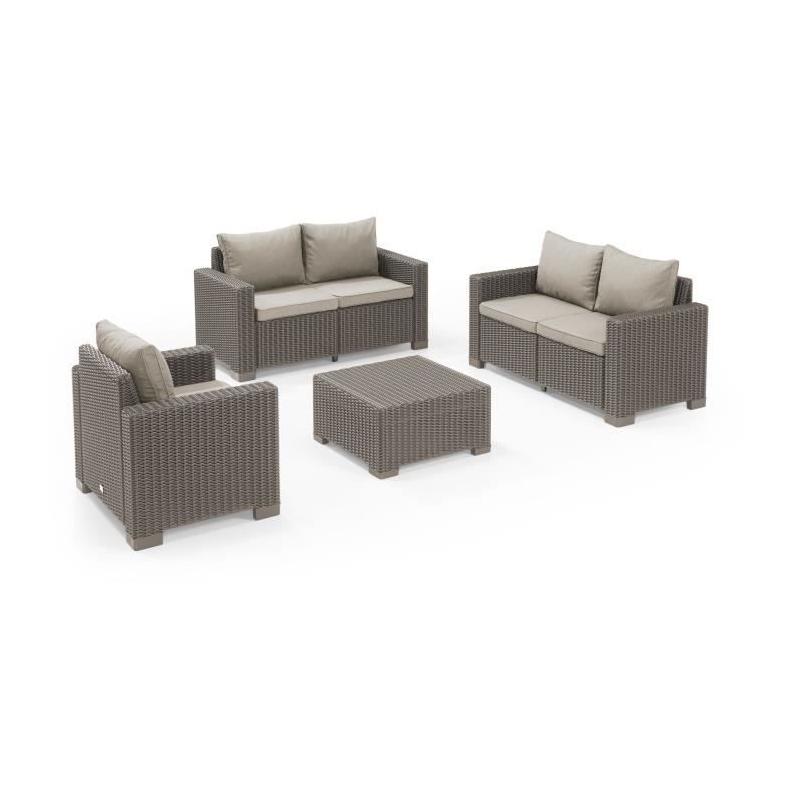 Ensemble salon de jardin résine tressée imitation rotin - 5 personnes - California Beige