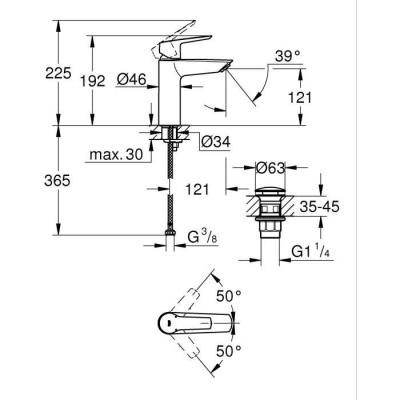 Mitigeur lavabo monocommande GROHE Start - Noir mat - Taille M - Bec moyen - Économisez de l'eau
