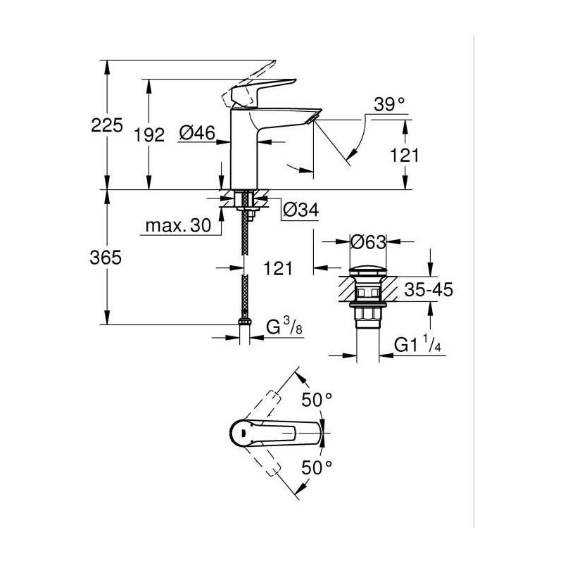 Mitigeur lavabo monocommande GROHE Start - Noir mat - Taille M - Bec moyen - Économisez de l'eau