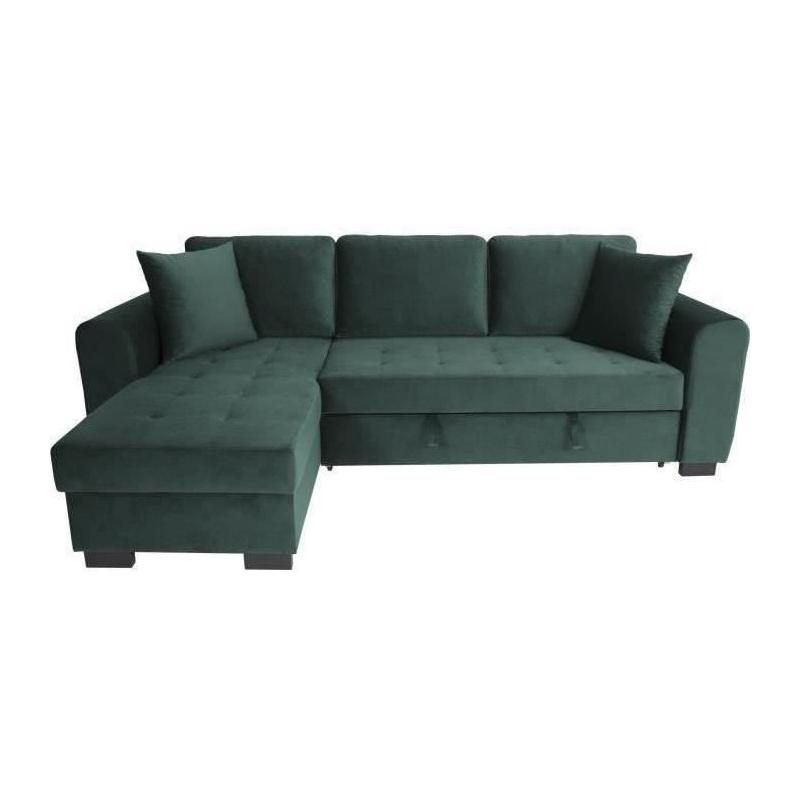 Canapé d'angle convertible HAMILTON 4 places - Velours vert - Design et pratique!