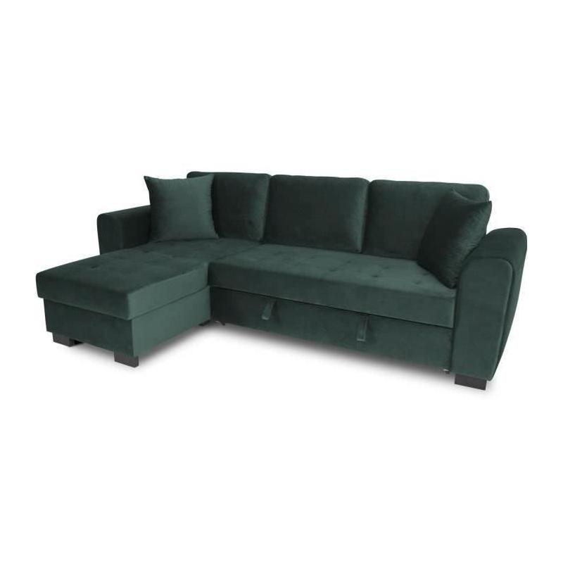 Canapé d'angle convertible HAMILTON 4 places - Velours vert - Design et pratique!