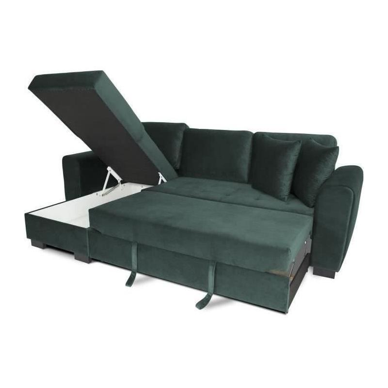 Canapé d'angle convertible HAMILTON 4 places - Velours vert - Design et pratique!