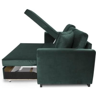 Canapé d'angle convertible HAMILTON 4 places - Velours vert - Design et pratique!