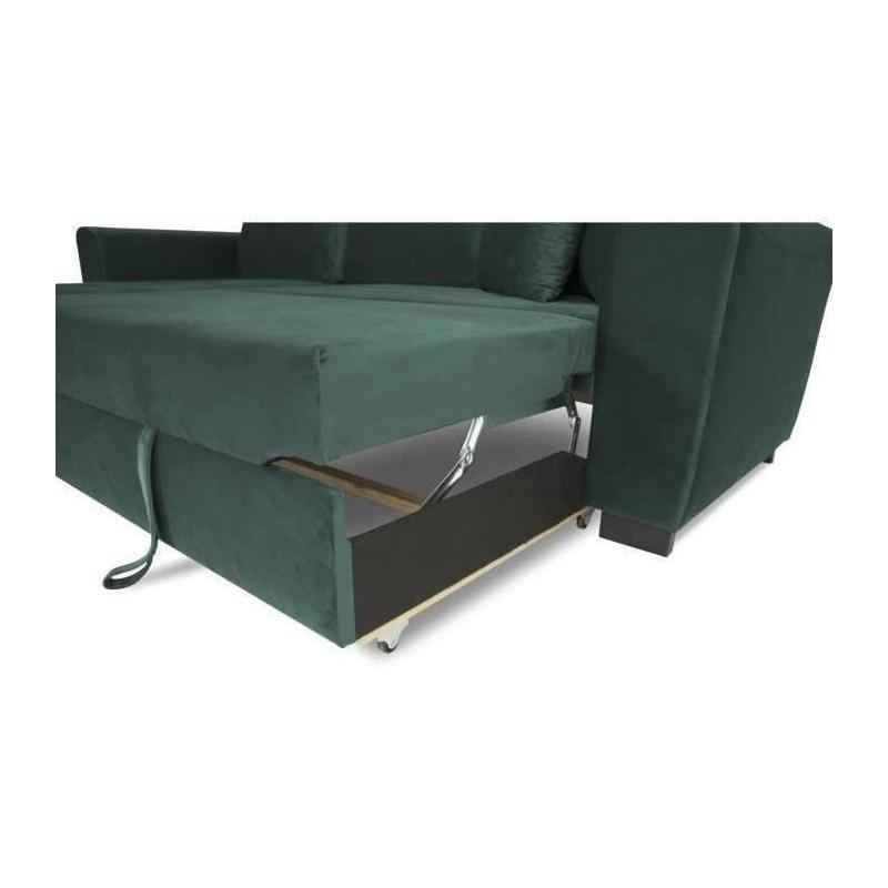 Canapé d'angle convertible HAMILTON 4 places - Velours vert - Design et pratique!