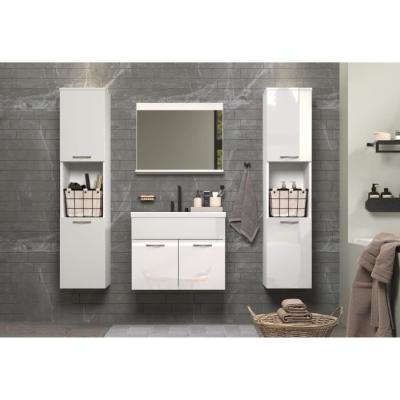 Ensemble salle de bain blanc brillant - 2 colonnes + meuble vasque + miroir