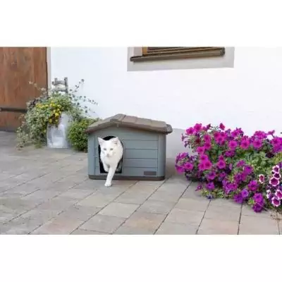 Niche extérieure pour chats ou chiens Taille M - Design moderne - Gris & marron