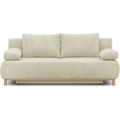 Banquette convertible 3 places MIKA - Velours Beige - Coffre de rangement