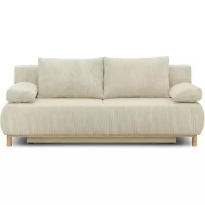Banquette convertible 3 places MIKA - Velours Beige - Coffre de rangement