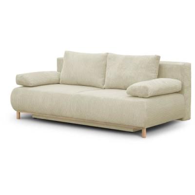 Banquette convertible 3 places MIKA - Velours Beige - Coffre de rangement