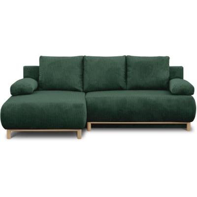 Canapé d'angle gauche convertible MIKA en velours vert foncé - Coffre de rangement