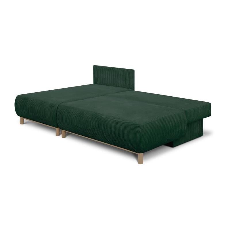 Canapé d'angle gauche convertible MIKA en velours vert foncé - Coffre de rangement